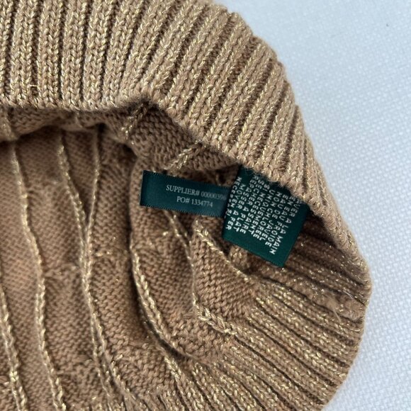 NWT Lauren Ralph Lauren Gold Metallic Cable Knit Sweater Holiday Gold Buttons 1X - Picture 8 of 11